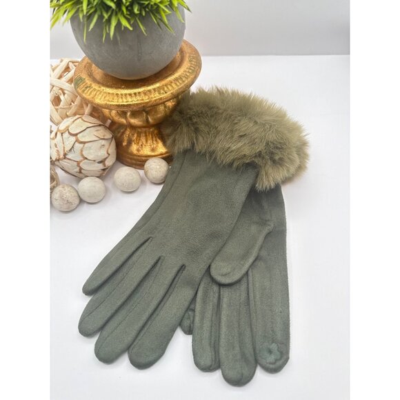 2/$30 Touchscreen Winter Gloves Olive Green Mink Faux Fur Wrist Surround - Picture 4 of 5